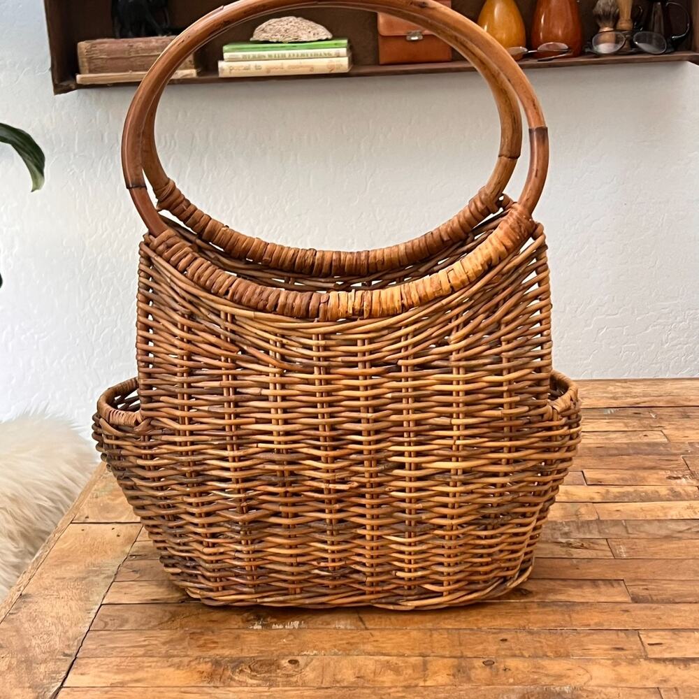 Large Vintage Wicker Basket with Wooden Handles Home Decor